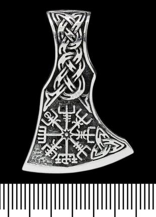 Кулон сокира перуна з рунічним компасом вегвізир (срібло, 925 проба) (sp-126)