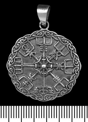 Кулон vegvisir (рунічний компас) у плетеному колі, фігурний (срібло, 925 проба) (sp-171)