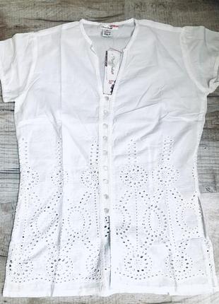 Белая блуза блузка прошва выбитая вышитая шитье решелье модная1 фото