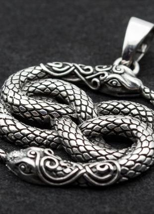 Кулон уроборос дві змії з візерунками (срібло, 925 проба) (sp-163)2 фото