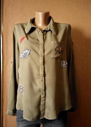 Котоновая рубашка с патчами нашивками размер 10-12 paris in vogue