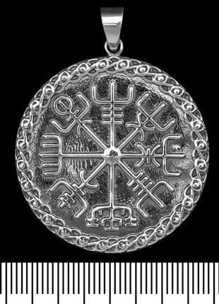 Кулон vegvisir (вегвізир, рунічний компас) у плетеному колі (срібло, 925 проба) (sp-168)