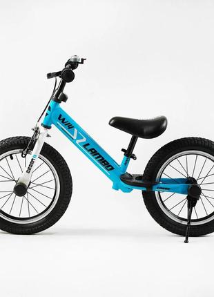 Беговел детский 14" дюймов corso lambo lb-14802 голубой, с ручным тормозом, надувными колесами, велобег3 фото