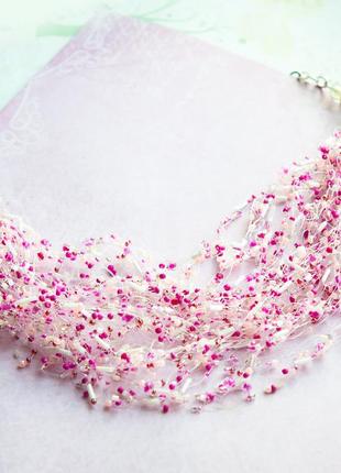 Колье лот браслет ожерелье воздушка цепоч бисер чешск браслет комплект розов бел бусы hand made9 фото