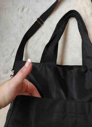 Черная нейлоновая большая сумка шоппер вместительная мягкая сумка с карманами спереди спортивная9 фото