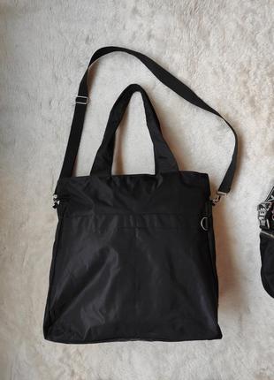 Черная нейлоновая большая сумка шоппер вместительная мягкая сумка с карманами спереди спортивная2 фото