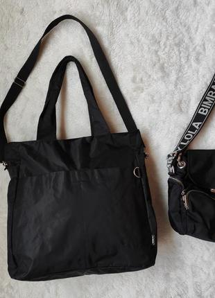 Черная нейлоновая большая сумка шоппер вместительная мягкая сумка с карманами спереди спортивная3 фото