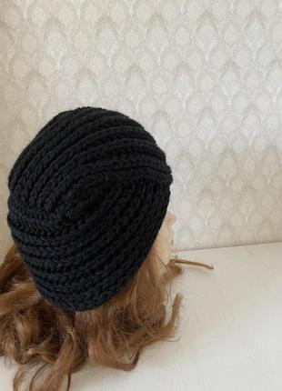Стильная шапка-чалма вязаный тюрбан черного цвета 100% ручная работа8 фото