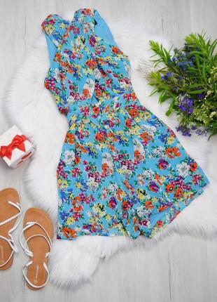 Голубой комбинезон ромпер цветочный летний