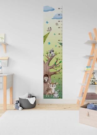Виниловая интерьерная наклейка цветная декор на стену, обои и ростомер "лесные зверята"