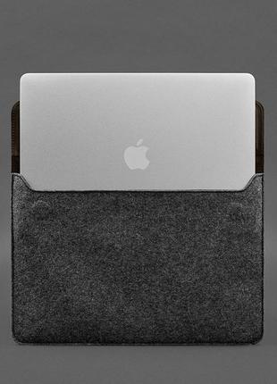 Чохол-конверт із клапаном шкіра фетр для macbook 16 темно-коричневий crazy horse4 фото