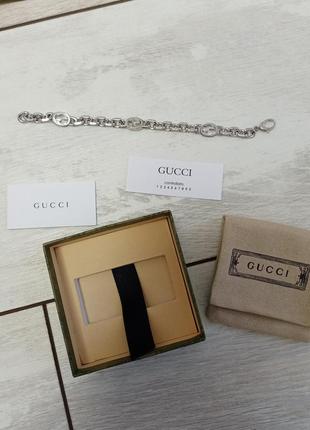 Браслет gucci унисекс, серебряный, полностью новый, размеры 18-203 фото