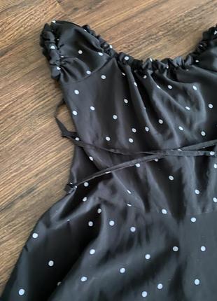 Платье черное мини в горошек5 фото