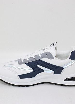 Молодіжні біло-сині брендові кросівки на шнурках4 фото