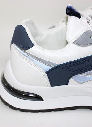 Молодіжні біло-сині брендові кросівки на шнурках5 фото