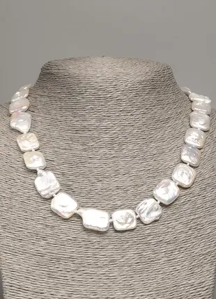 Ожерелье из натуральных барочных жемчуга с оттенком "бензин" d-15х13х4мм l-45см +-