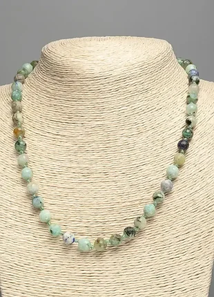 Намисто з натурального каміння хризокола, лазурит гранована кулька d-8мм l-50см+-