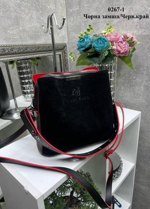 Жіноча сумка чорна замшева натуральна замша еко шкіра довга і коротка ручки3 фото
