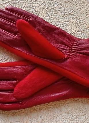 Нові шкіряні перчатки вишнёвого кольору 7,5-8р5 фото