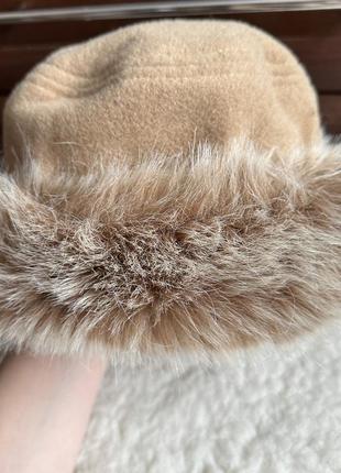 Теплая зимняя шапка из чистой шерсти с эко мехом2 фото