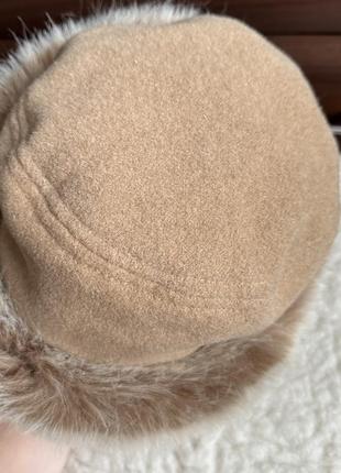 Теплая зимняя шапка из чистой шерсти с эко мехом4 фото