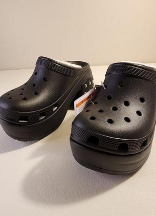 Крокс платформа каблук чорні crocs siren studded clog black noir8 фото