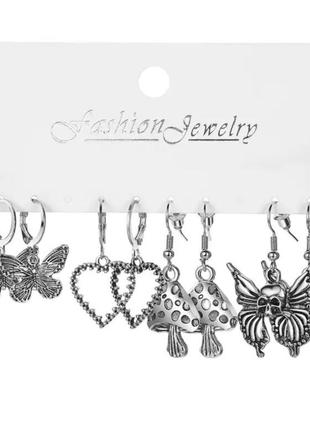 Серьги-подвески женские в стиле ретро, креативные украшения из сплава в виде бабочки, сердца, гриба, змеи, паука, 9 пар3 фото