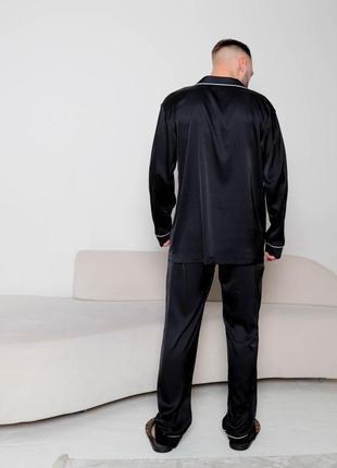Мужская пижама шелковая черная4 фото