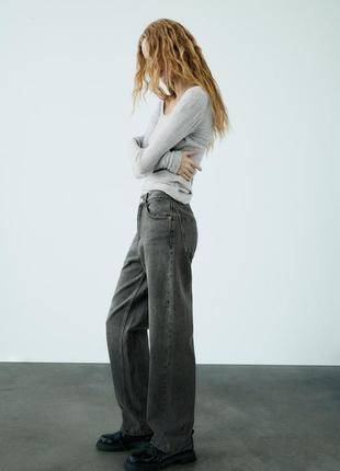 Джинси zara, джинси girlfriend mid-rise zara, сірі джинси zara, wide leg zara