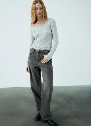 Джинси zara, джинси girlfriend mid-rise zara, сірі джинси zara, wide leg zara3 фото