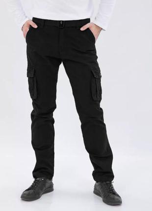 Мужские брюки карго прямые с ремнем черные4 фото