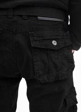Мужские брюки карго прямые с ремнем черные7 фото