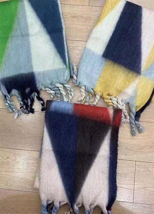 Большой шерстяной шарф  объемный огромный теплый шарфик с кисточками, в составе шерсть,трендовый2 фото