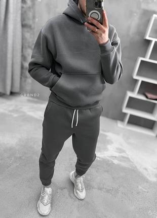 Спортивный костюм утепленный оверсайз серый