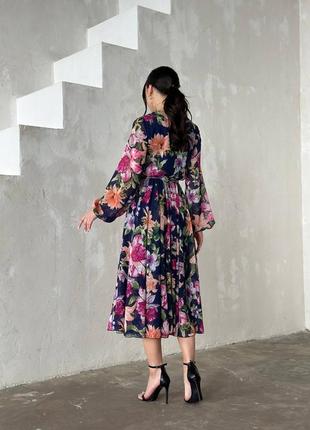 Распродажа 🏷 качество 💔 шифоновое платье миди под пояс с пышной юбкой и рукавами фонариками в цветочный принт3 фото