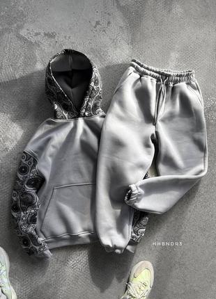 Спортивный костюм утепленный оверсайз серый