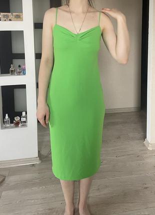Зелена сукня зара міді на брітельках