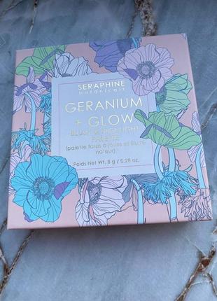 Палетка румян и хайлайтера для лица geranium+glow от seraphine botanicals2 фото