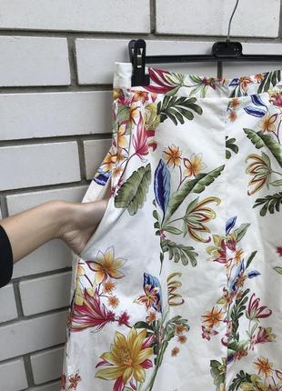 Юбка а-силуэт с карманами,цветочный принт, хлопок, zara3 фото