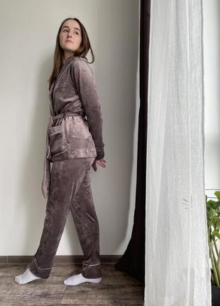 Пижама женская из плюш велюра (шаль)4 фото