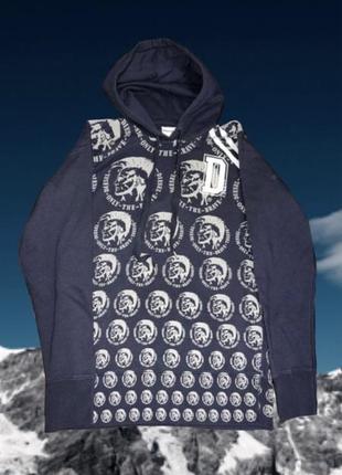 Бавовняний худі diesel оригінальний оригінальний синій з капюшоном утеплений