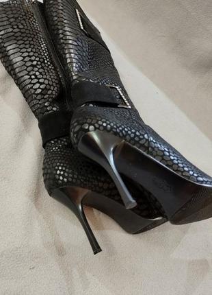 Женские кожаные сапоги на каблуке острый носок зима 39 размер 25,5 см4 фото