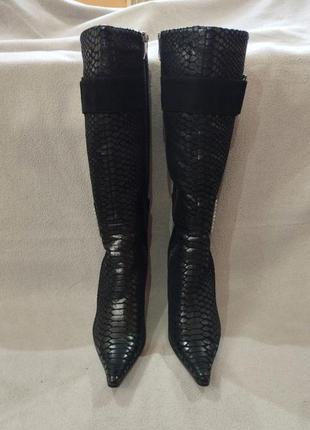 Женские кожаные сапоги на каблуке острый носок зима 39 размер 25,5 см3 фото