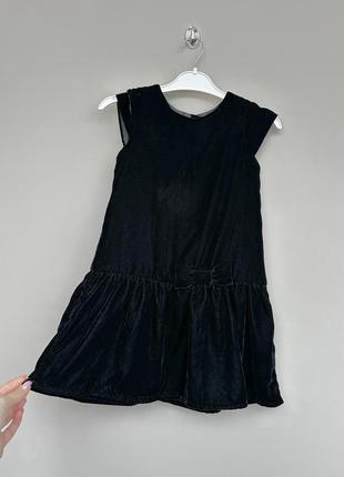 Стильное бархатное черное праздничное платье на девочку с бантом h&amp;m 5-6 116
