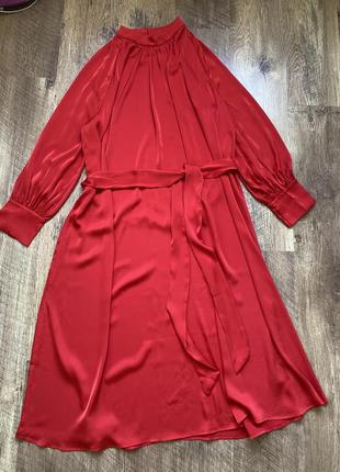 Длинное атласное шелковое платье красное3 фото