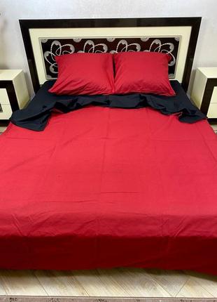 Однотонний комплект постільної білизни червоно-чорний, бязь-люкс