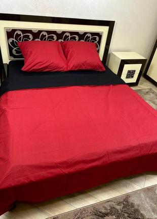 Однотонний комплект постільної білизни червоно-чорний, бязь-люкс