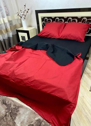 Однотонный комплект постельного белья красно-черный, бязь-люкс1 фото