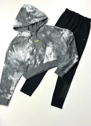 Серое укороченное  худи тай дай