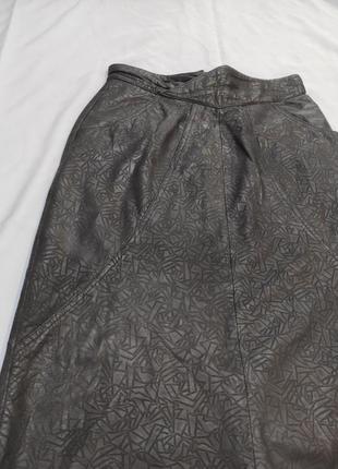 Стильная винтажная миди - юбка из натуральной кожи2 фото